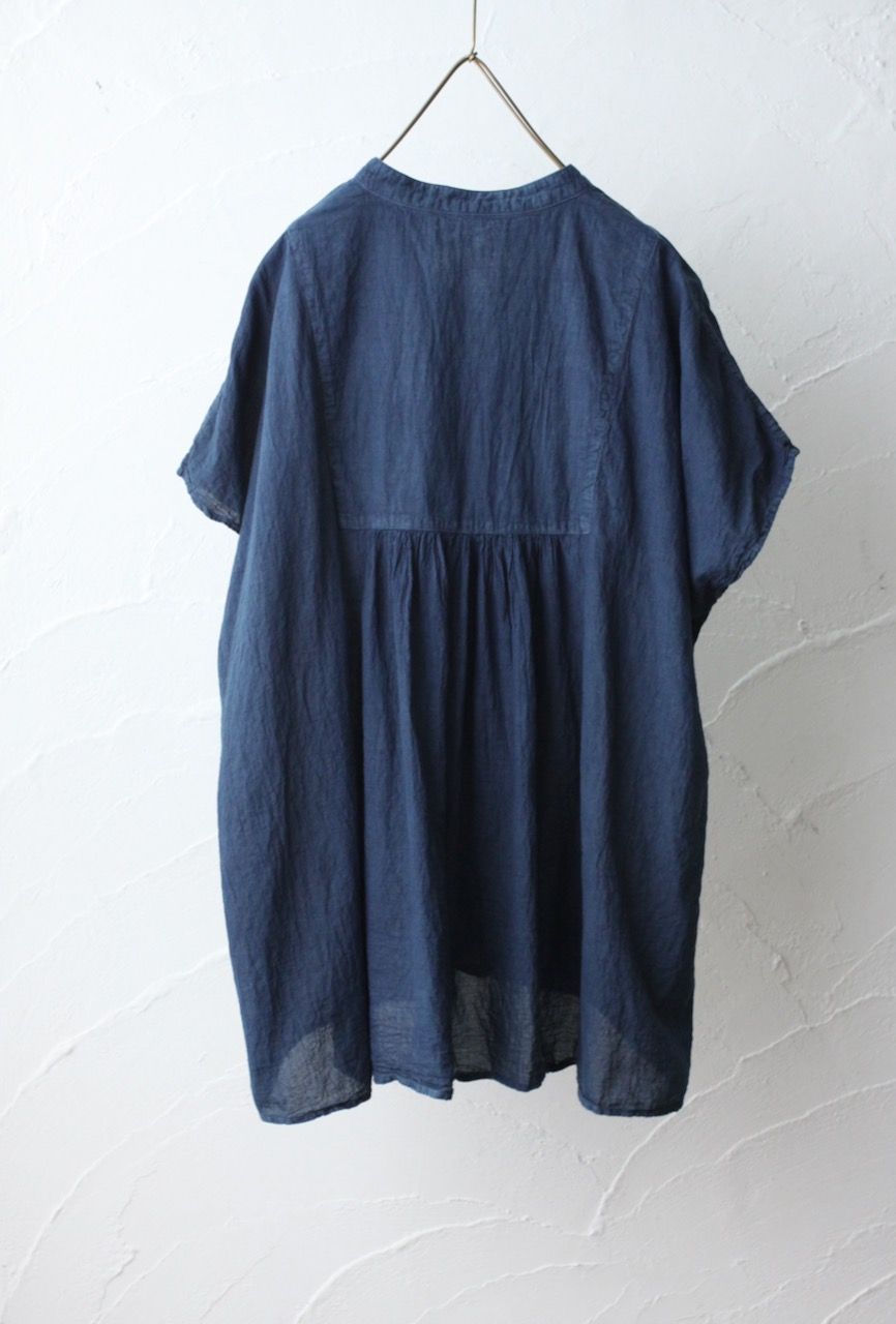 コットンローン パネル切り替えブラウス/ Cotton lawn blouse 「藍と墨/Indigo and charcoal」