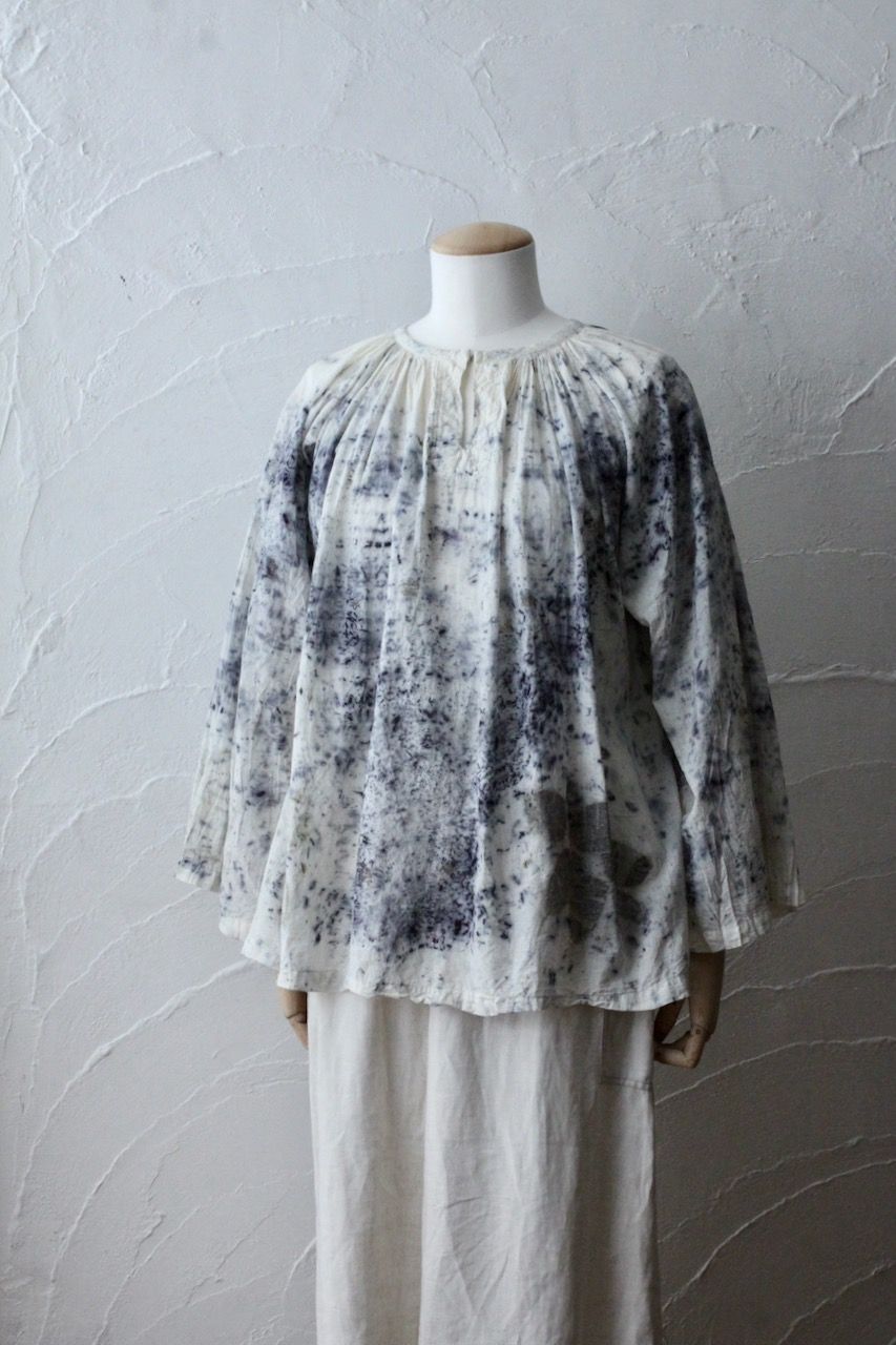カディコットン 200カウントブラウス/Khadi cotton pullover blouse「ボタニカルプリント④/Botanical print」
