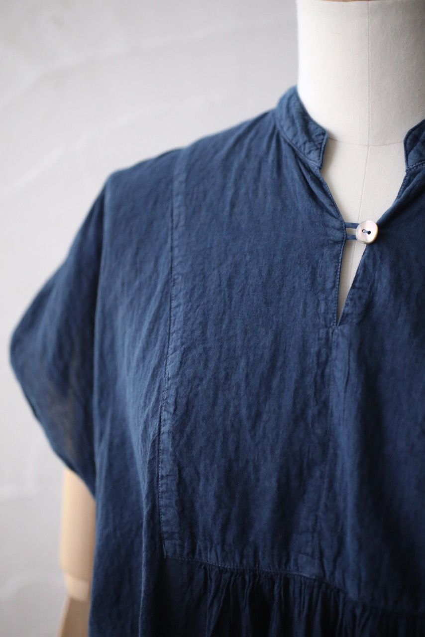 コットンローン パネル切り替えブラウス/ Cotton lawn blouse 「藍と墨/Indigo and charcoal」