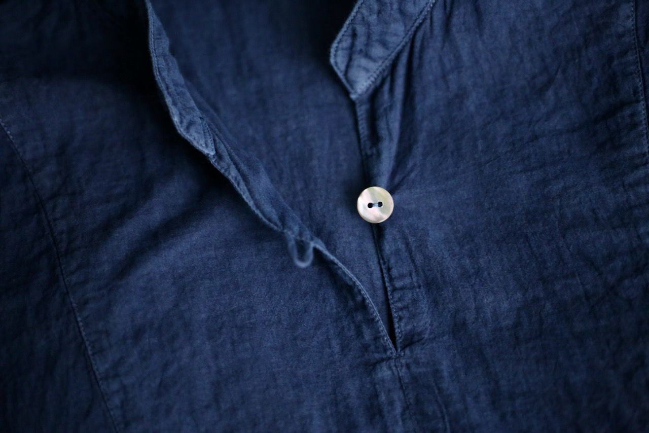 コットンローン パネル切り替えブラウス/ Cotton lawn blouse 「藍と墨/Indigo and charcoal」