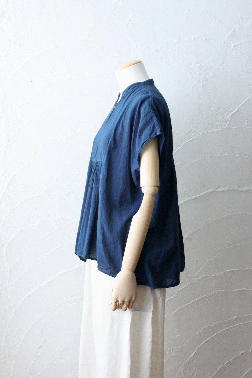 コットンローン パネル切り替えブラウス/ Cotton lawn blouse 「藍/Indigo」