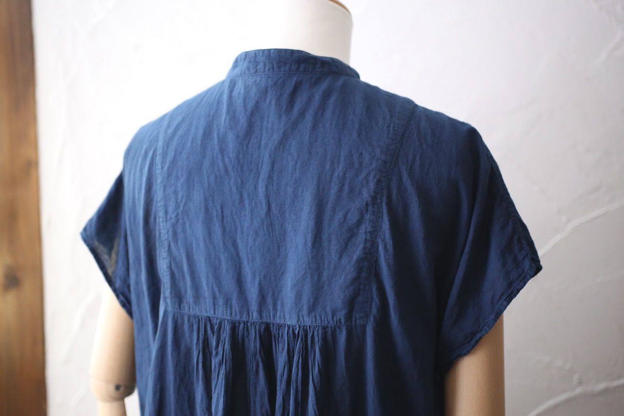 コットンローン パネル切り替えブラウス/ Cotton lawn blouse 「藍/Indigo」