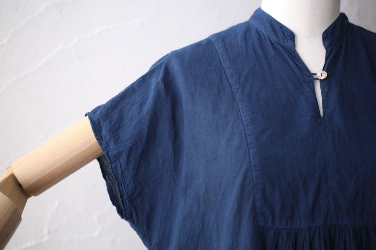 コットンローン パネル切り替えブラウス/ Cotton lawn blouse 「藍/Indigo」