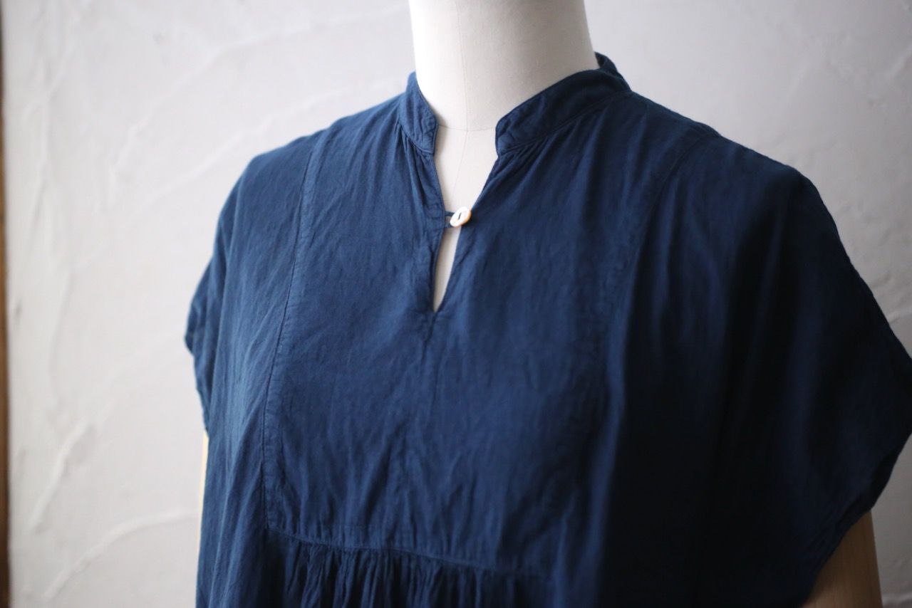 コットンローン パネル切り替えブラウス/ Cotton lawn blouse 「藍/Indigo」