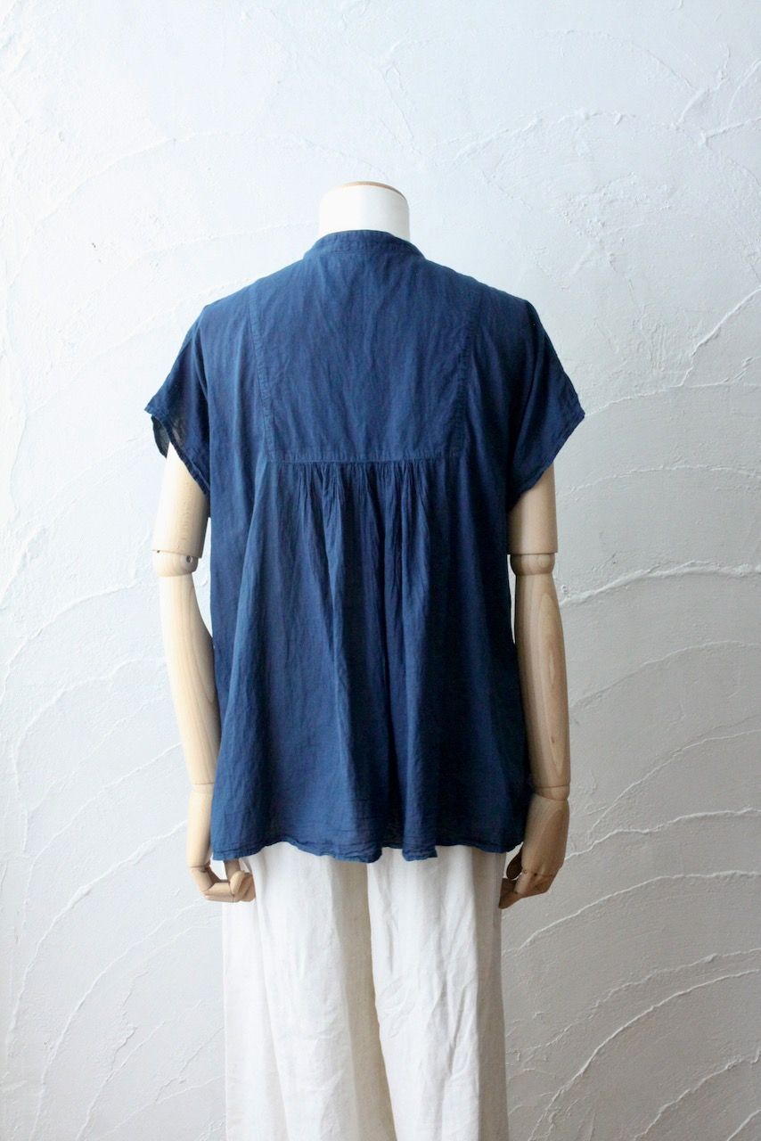 コットンローン パネル切り替えブラウス/ Cotton lawn blouse 「藍/Indigo」