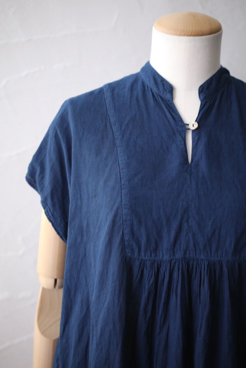 コットンローン パネル切り替えブラウス/ Cotton lawn blouse 「藍/Indigo」