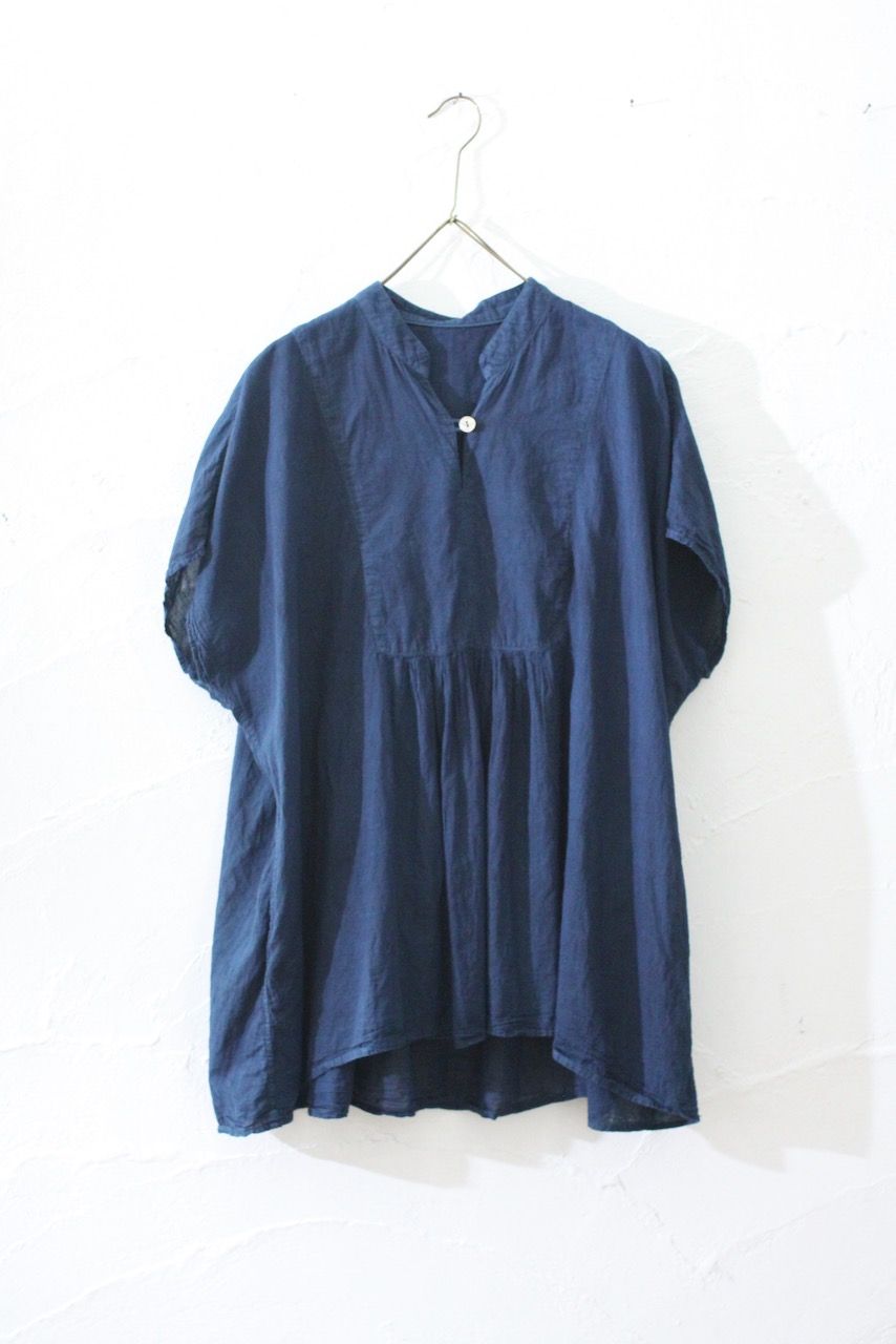 コットンローン パネル切り替えブラウス/ Cotton lawn blouse 「藍/Indigo」