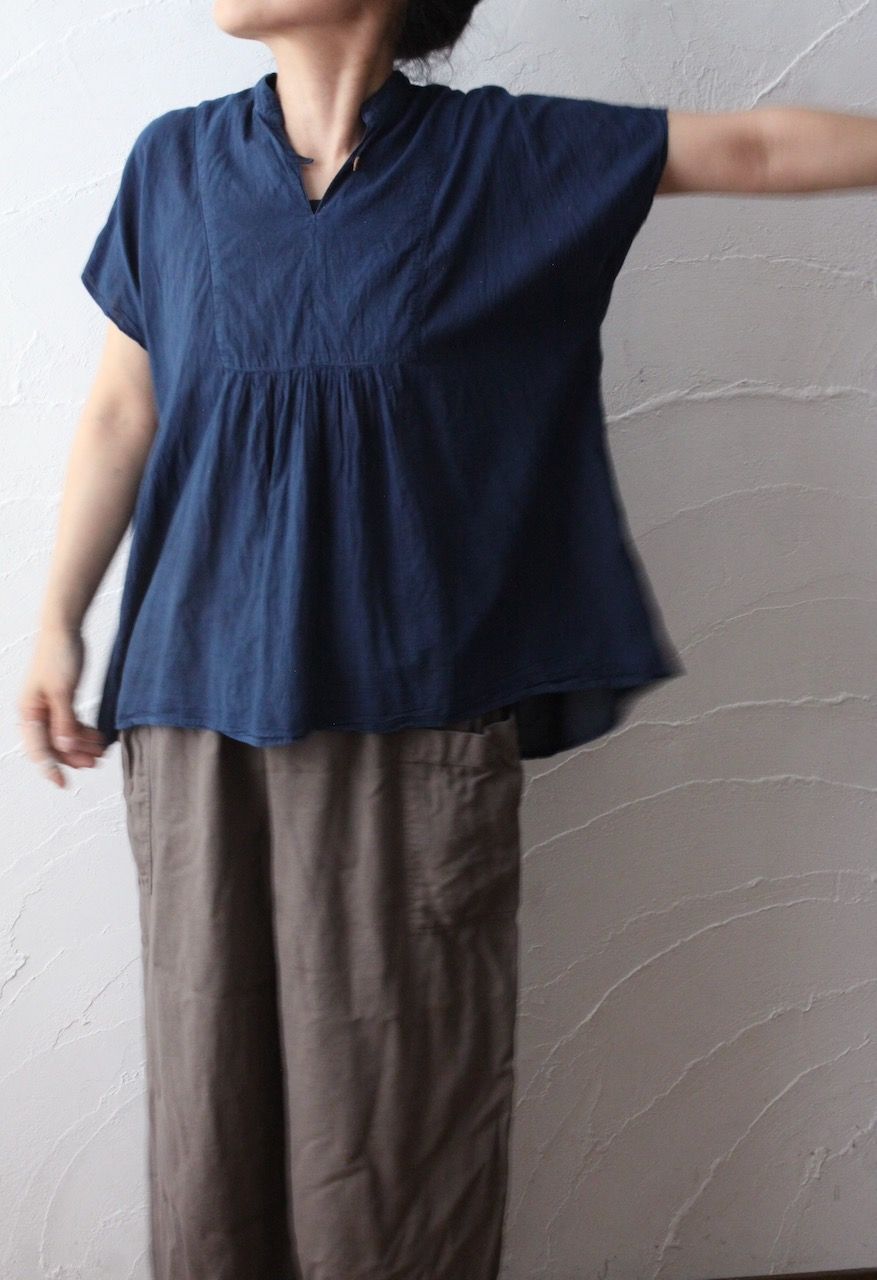 コットンローン パネル切り替えブラウス/ Cotton lawn blouse 「ボタニカルプリント」たんぽぽ色
