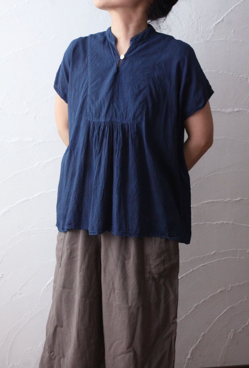 コットンローン パネル切り替えブラウス/ Cotton lawn blouse 「ボタニカルプリント」たんぽぽ色