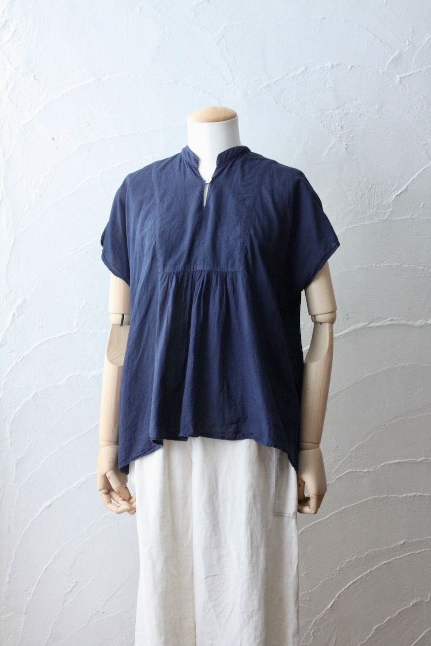 コットンローン パネル切り替えブラウス/ Cotton lawn blouse 「群青/Deep indigo」