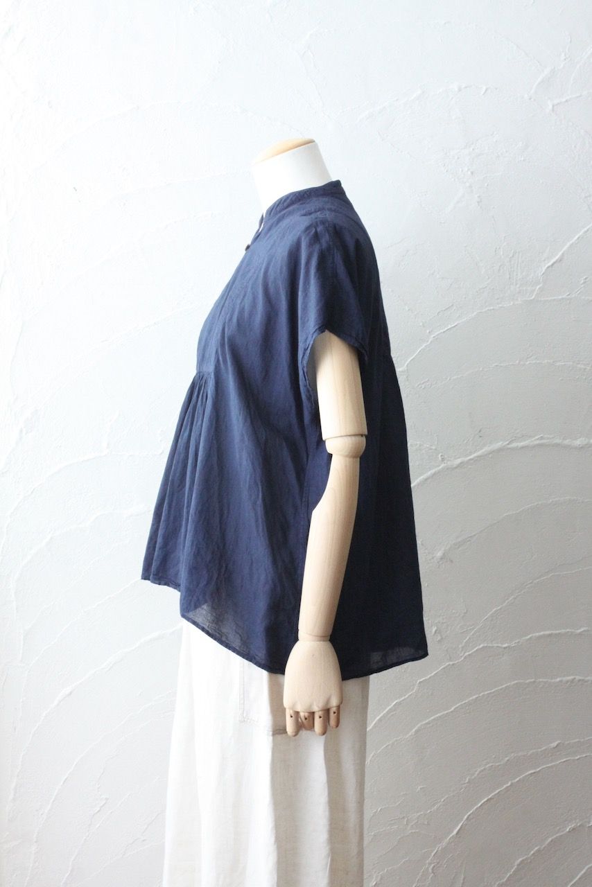 コットンローン パネル切り替えブラウス/ Cotton lawn blouse 「群青/Deep indigo」