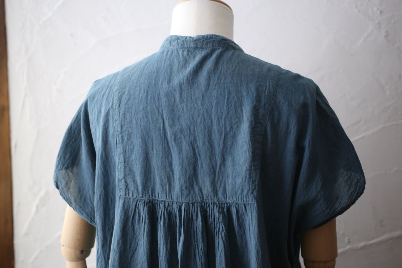 コットンローン パネル切り替えブラウス/ Cotton lawn blouse 藍緑（らんりょく）/Blue green」