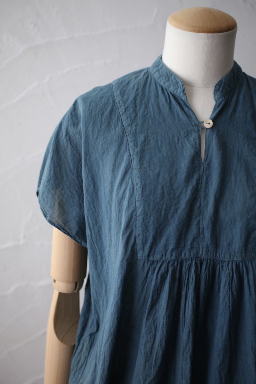 コットンローン パネル切り替えブラウス/ Cotton lawn blouse 藍緑（らんりょく）/Blue green」