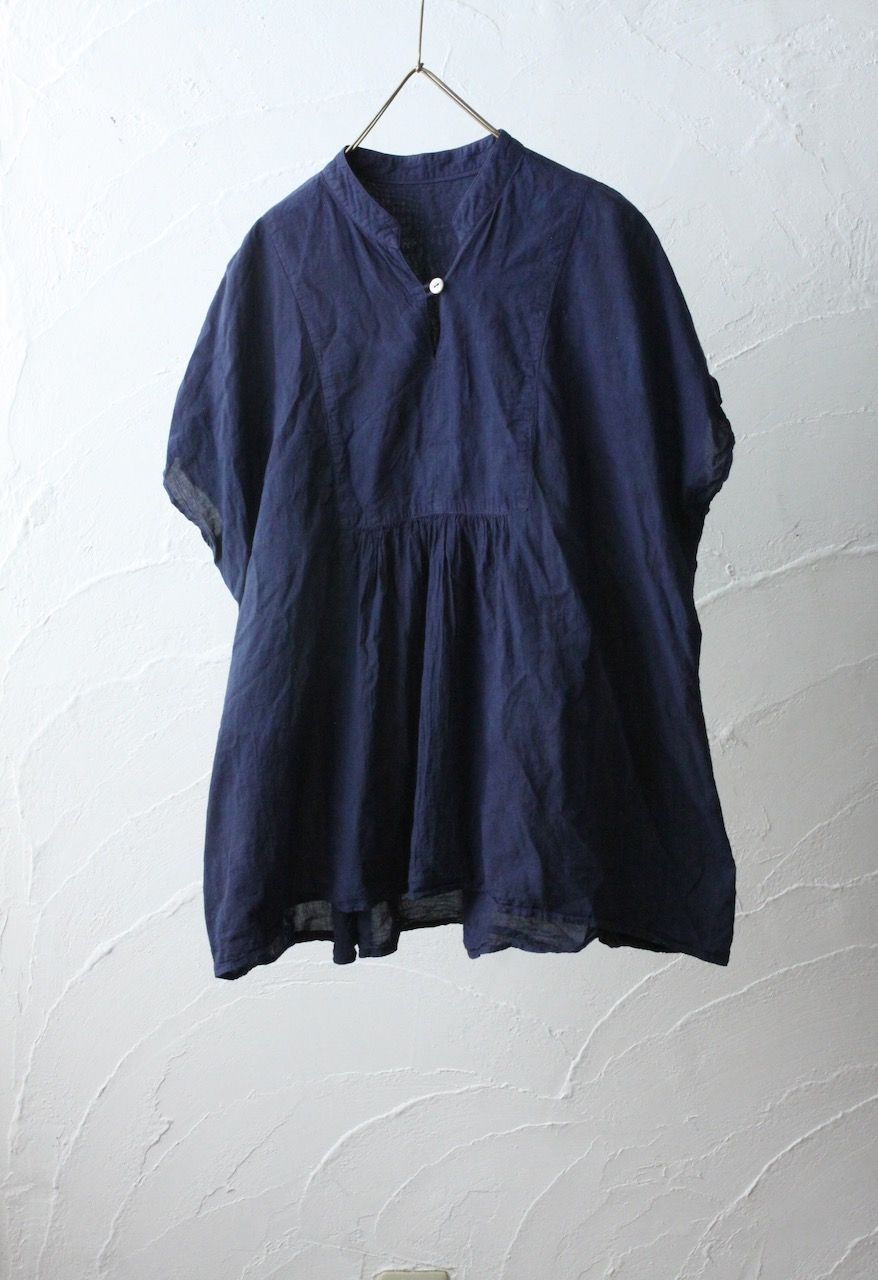 コットンローン パネル切り替えブラウス/ Cotton lawn blouse 「群青/Deep indigo」