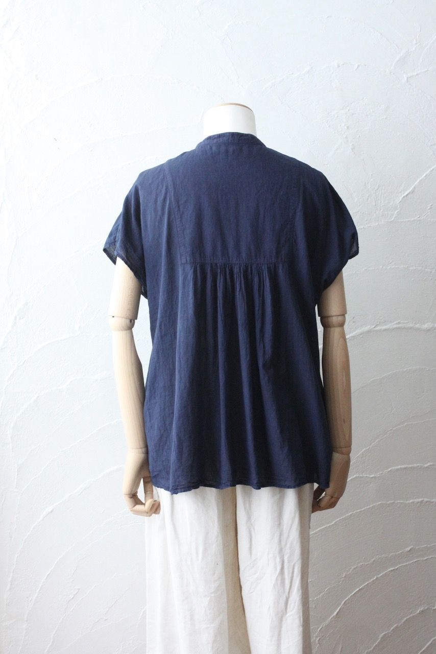 コットンローン パネル切り替えブラウス/ Cotton lawn blouse 「群青/Deep indigo」