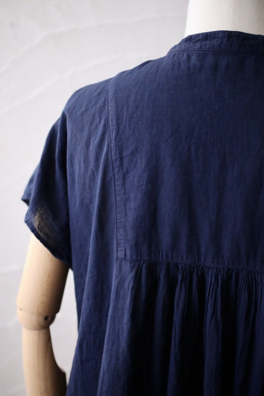 コットンローン パネル切り替えブラウス/ Cotton lawn blouse 「群青/Deep indigo」