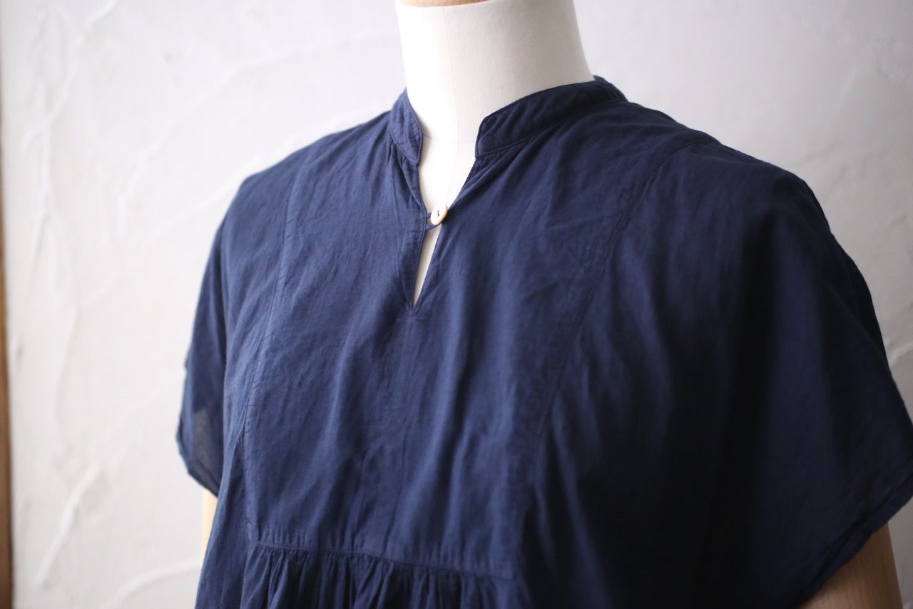 コットンローン パネル切り替えブラウス/ Cotton lawn blouse 「群青/Deep indigo」