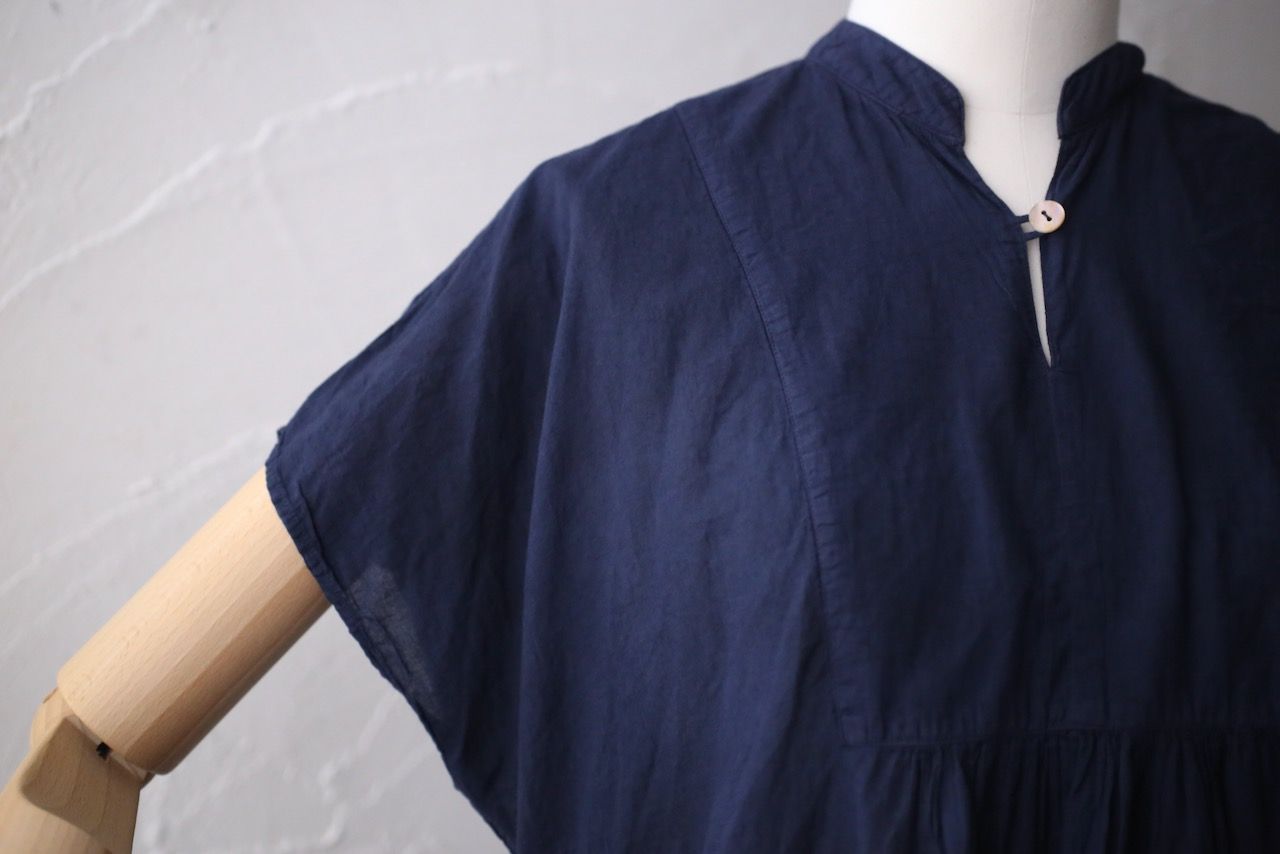 コットンローン パネル切り替えブラウス/ Cotton lawn blouse 「群青/Deep indigo」