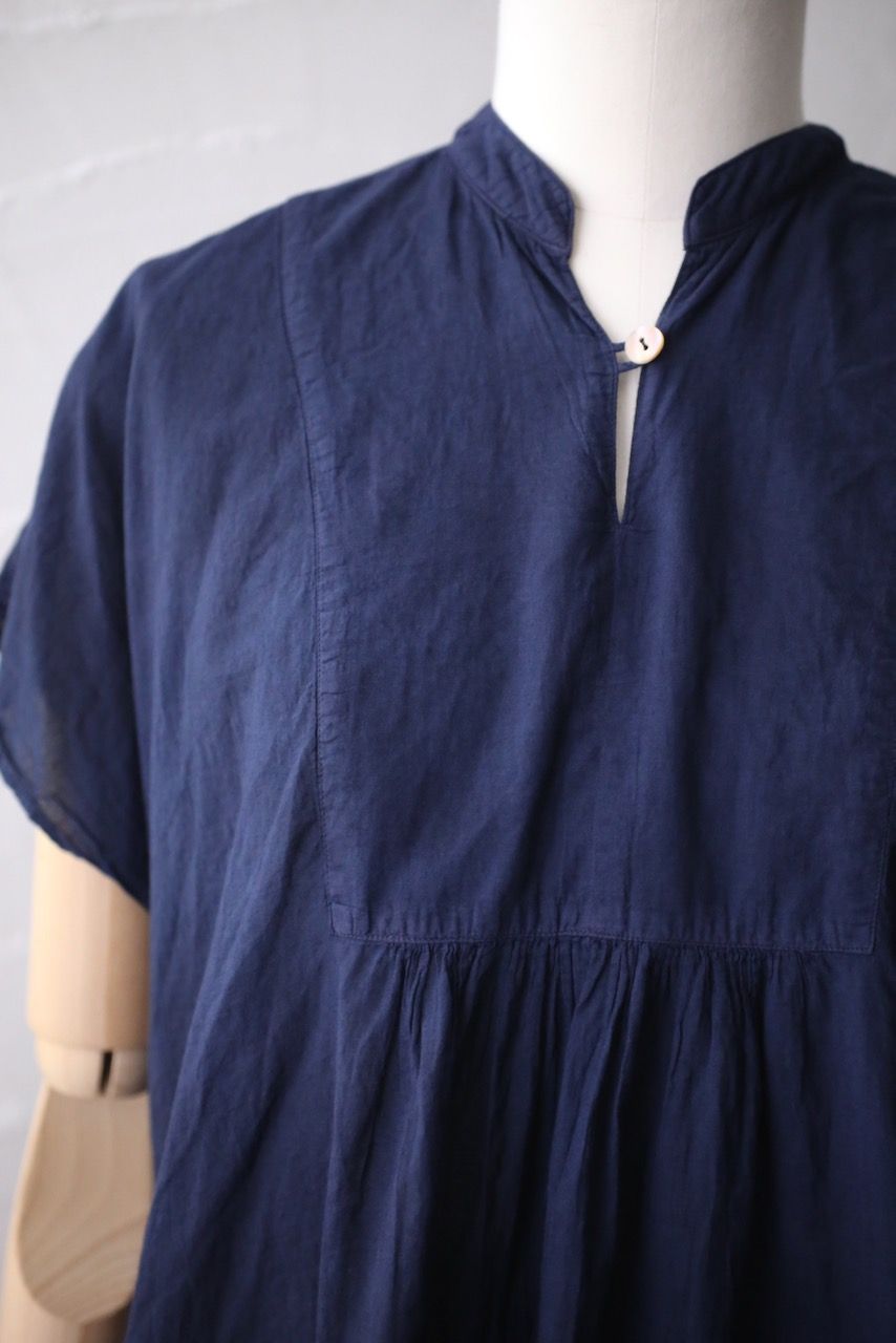 コットンローン パネル切り替えブラウス/ Cotton lawn blouse 「群青/Deep indigo」