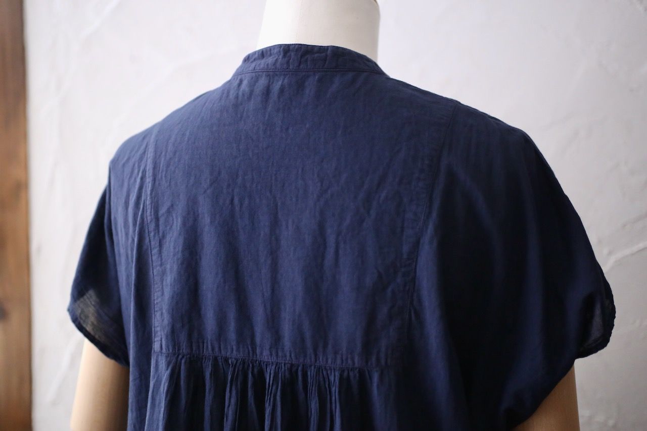 コットンローン パネル切り替えブラウス/ Cotton lawn blouse 「群青/Deep indigo」