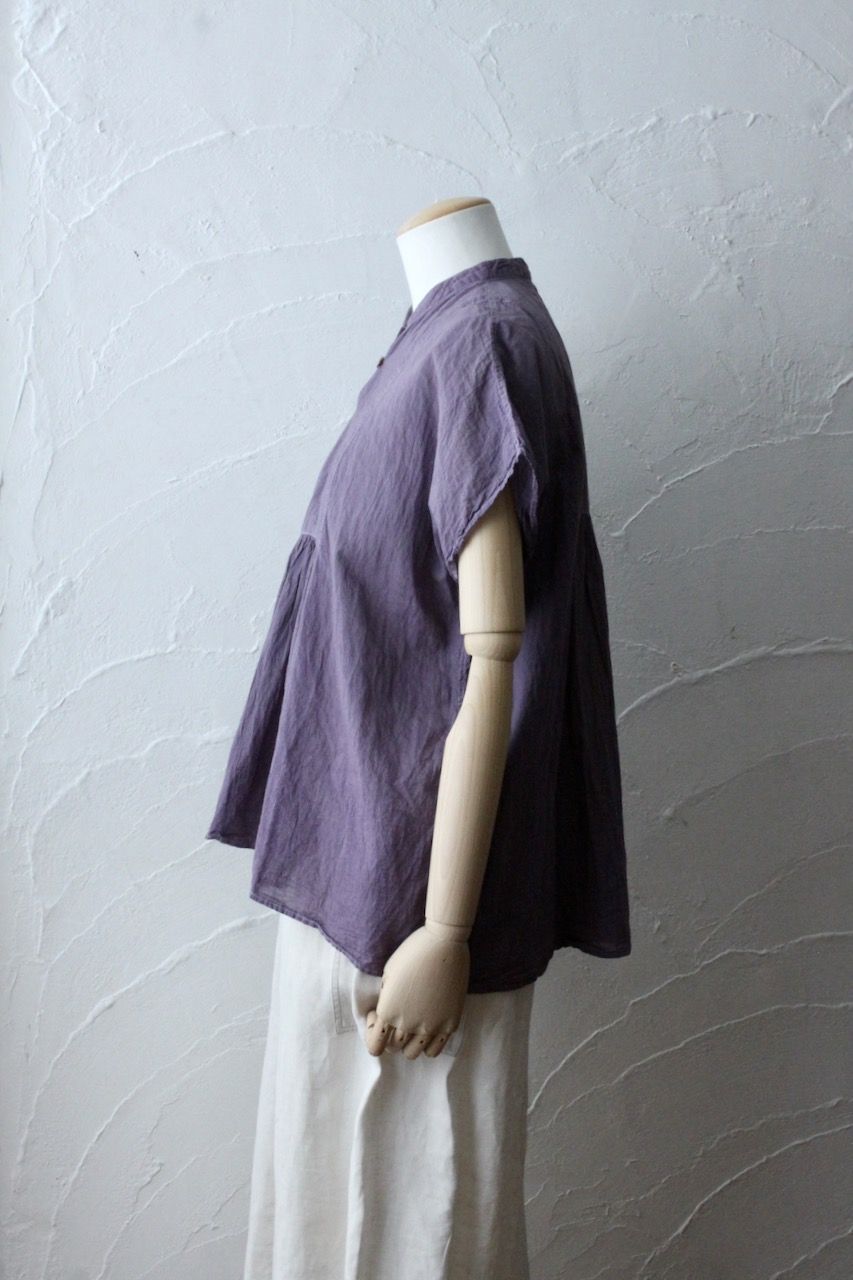 コットンローン パネル切り替えブラウス/ Cotton lawn blouse 「花紫/Bell flower」