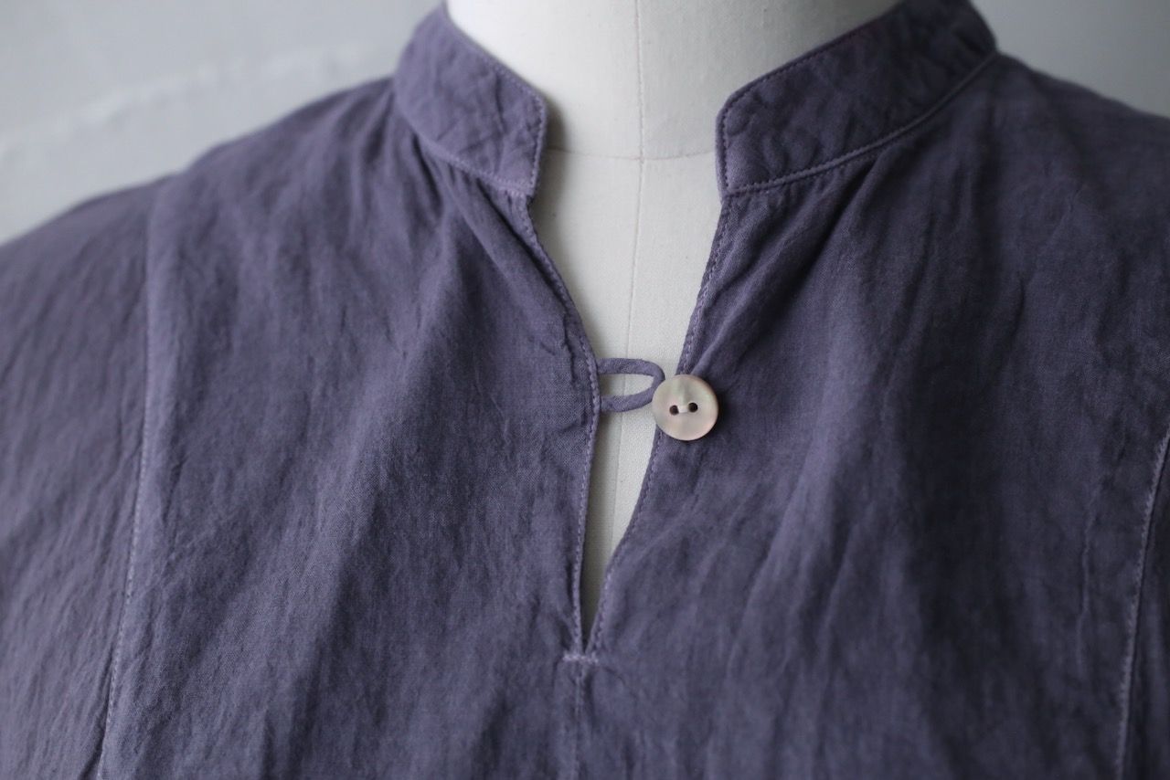 コットンローン パネル切り替えブラウス/ Cotton lawn blouse 「花紫/Bell flower」