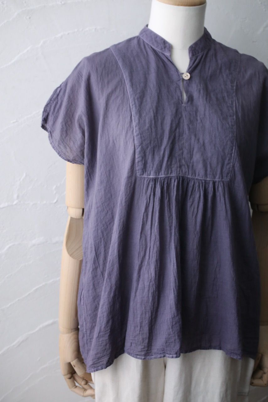 コットンローン パネル切り替えブラウス/ Cotton lawn blouse 「花紫/Bell flower」