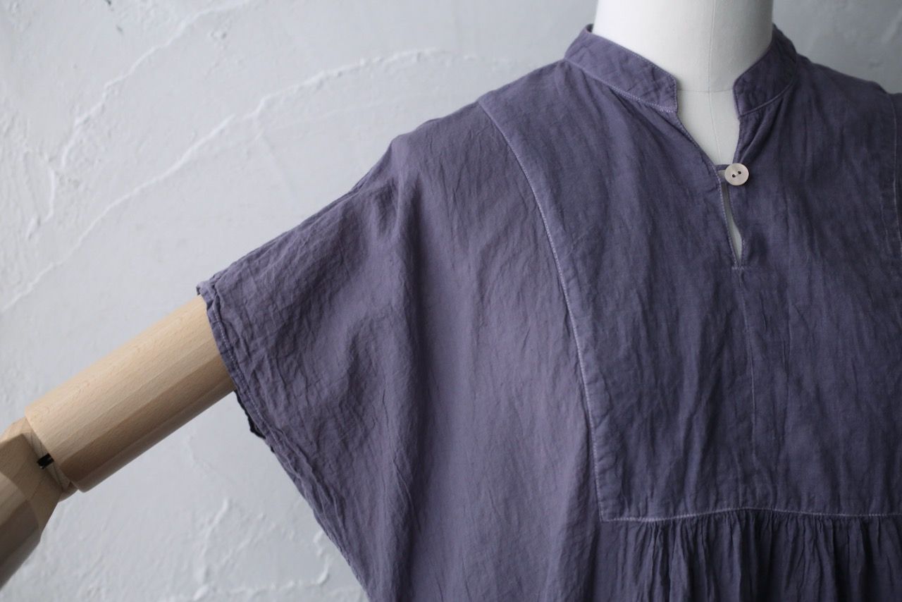 コットンローン パネル切り替えブラウス/ Cotton lawn blouse 「花紫/Bell flower」