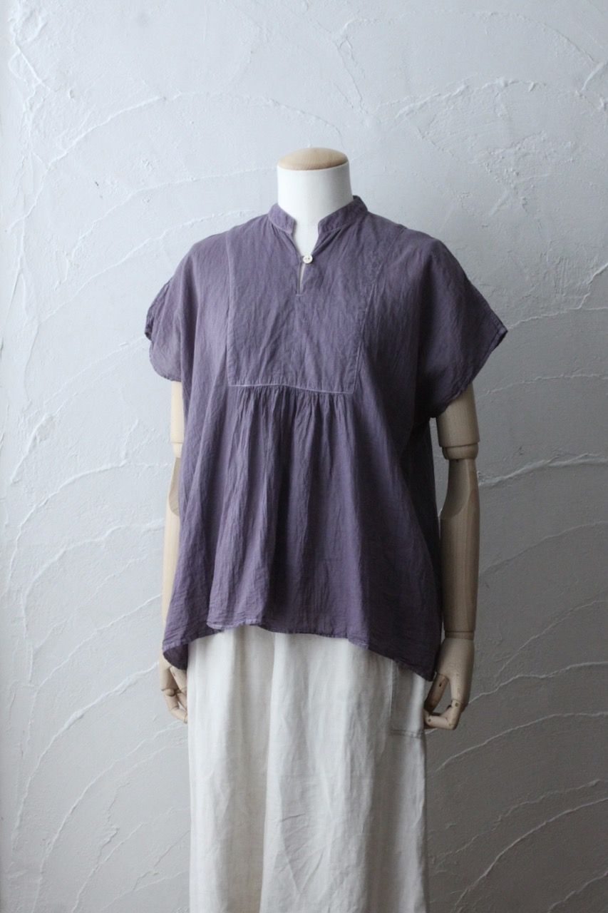 コットンローン パネル切り替えブラウス/ Cotton lawn blouse 「花紫/Bell flower」