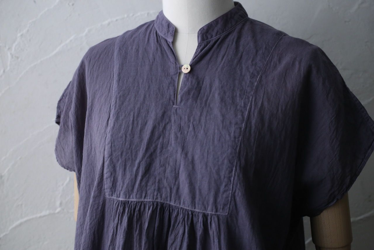 コットンローン パネル切り替えブラウス/ Cotton lawn blouse 「花紫/Bell flower」