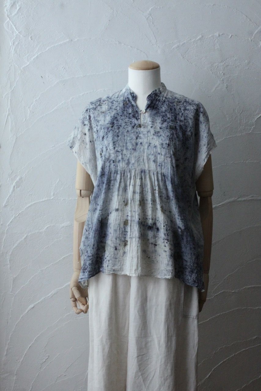 コットンローン パネル切り替えブラウス/ Cotton lawn blouse 「ボタニカルプリント⑦/Botanical print no.7