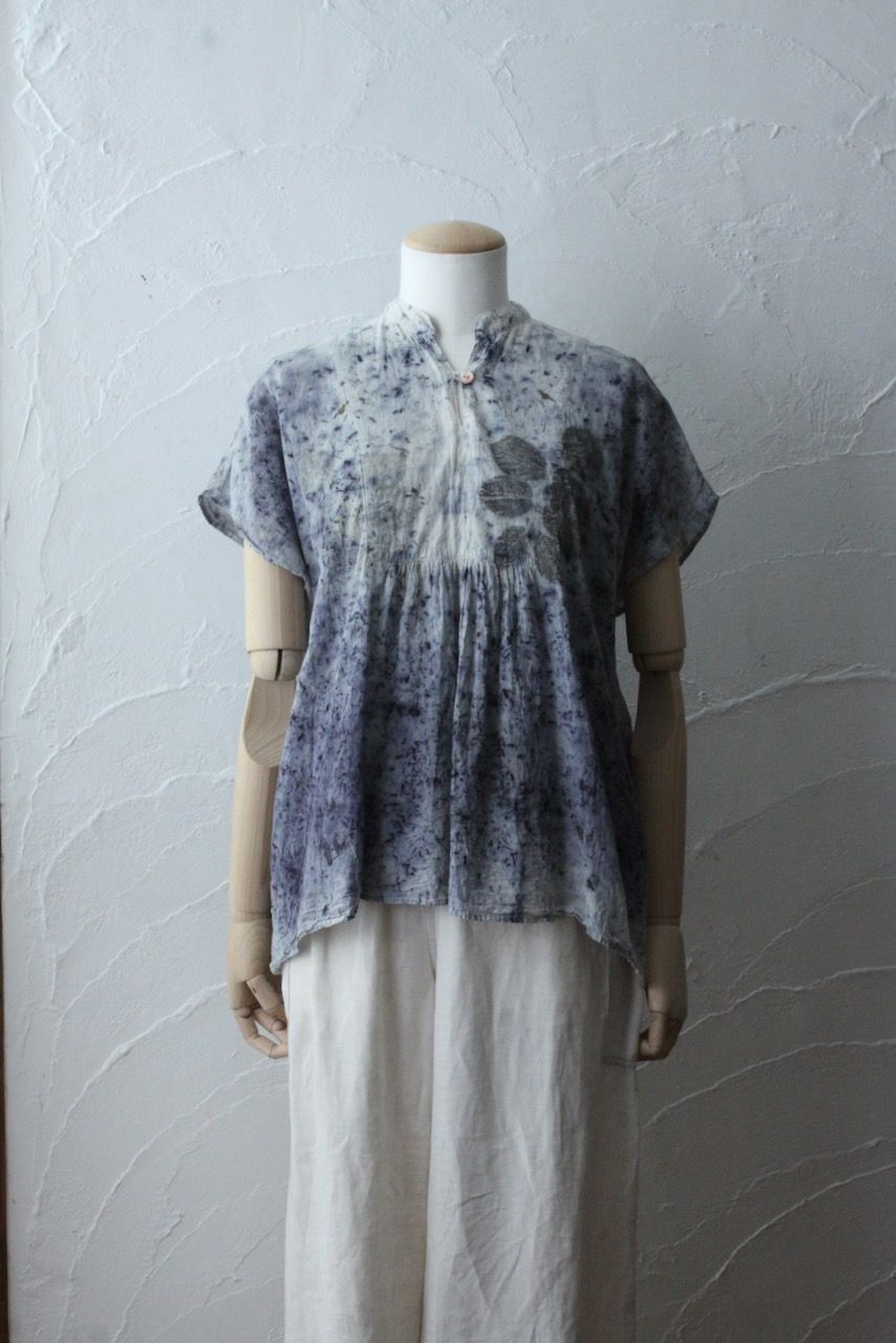 コットンローン パネル切り替えブラウス/ Cotton lawn blouse 「ボタニカルプリント⑥/Botanical print no.6