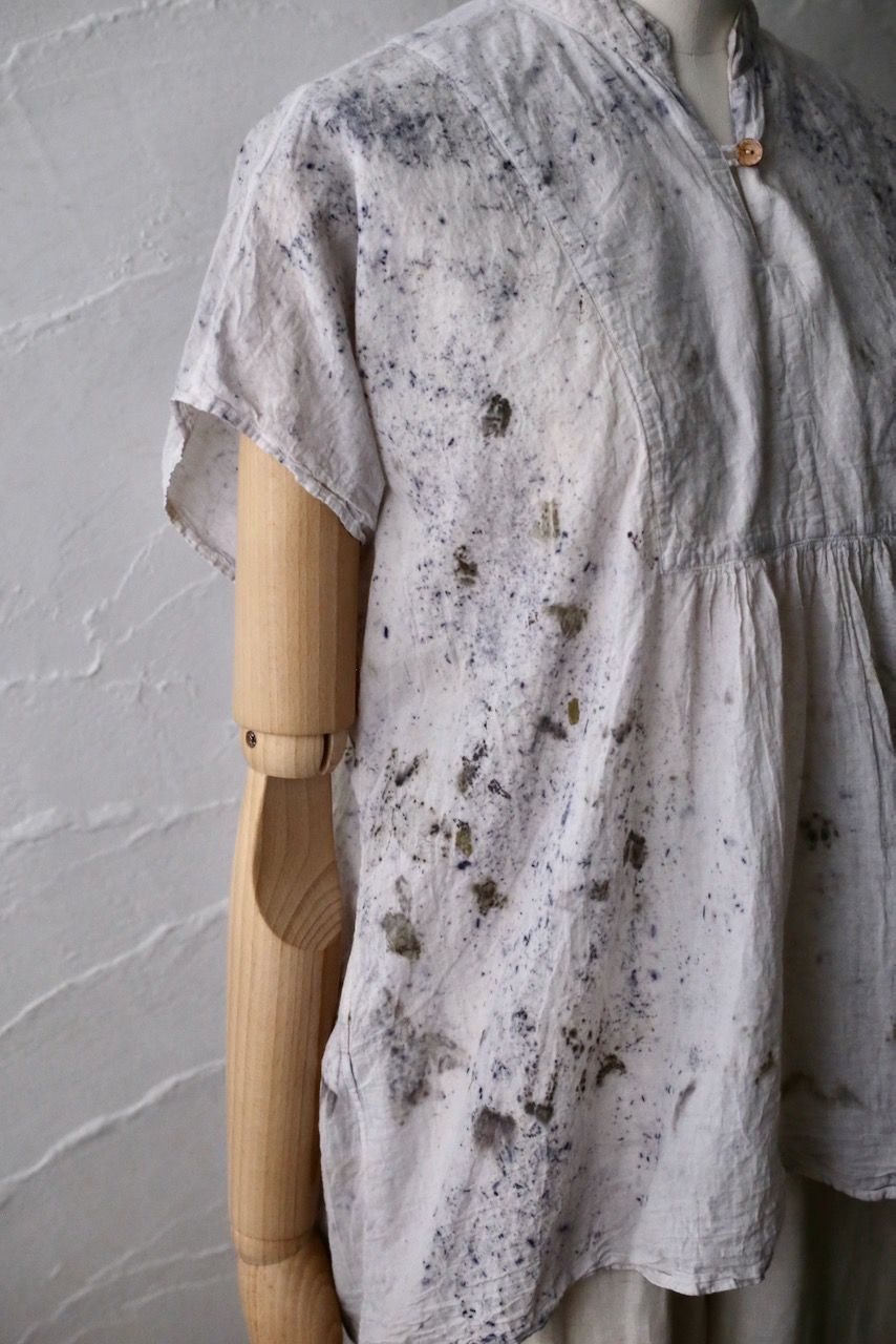 コットンローン パネル切り替えブラウス/ Cotton lawn blouse 「ボタニカルプリント⑪/Botanical print no.11」