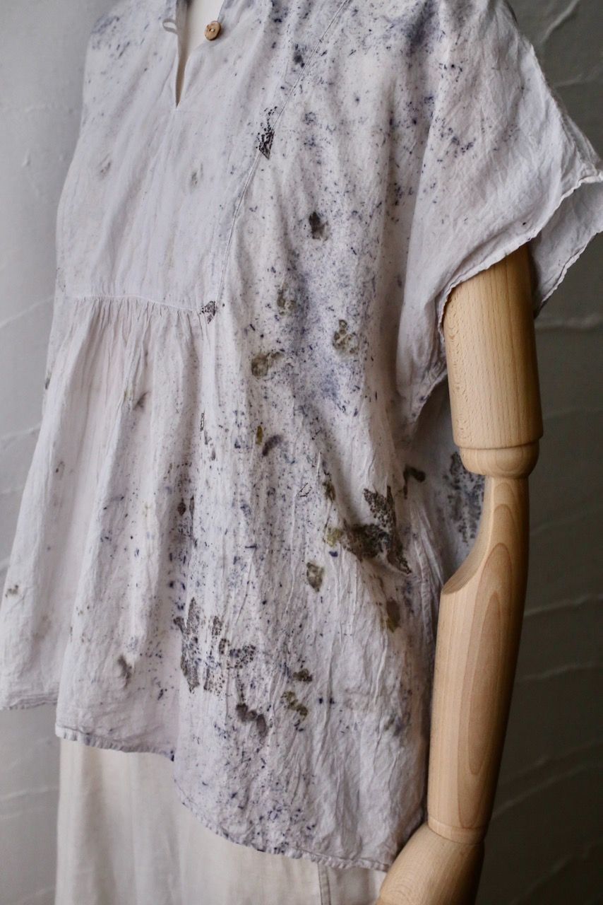コットンローン パネル切り替えブラウス/ Cotton lawn blouse 「ボタニカルプリント⑪/Botanical print no.11」