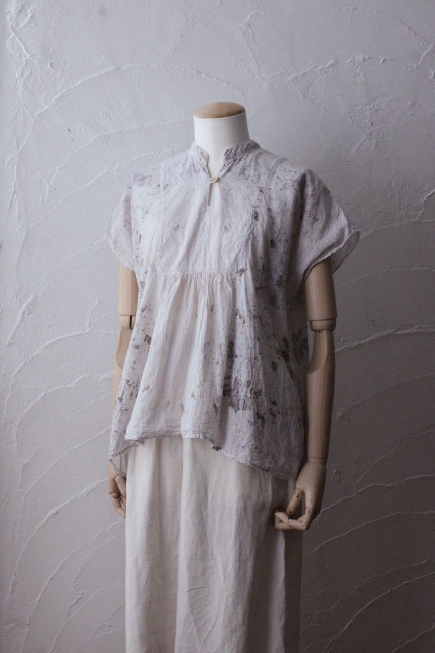 コットンローン パネル切り替えブラウス/ Cotton lawn blouse 「ボタニカルプリント⑪/Botanical print no.11」