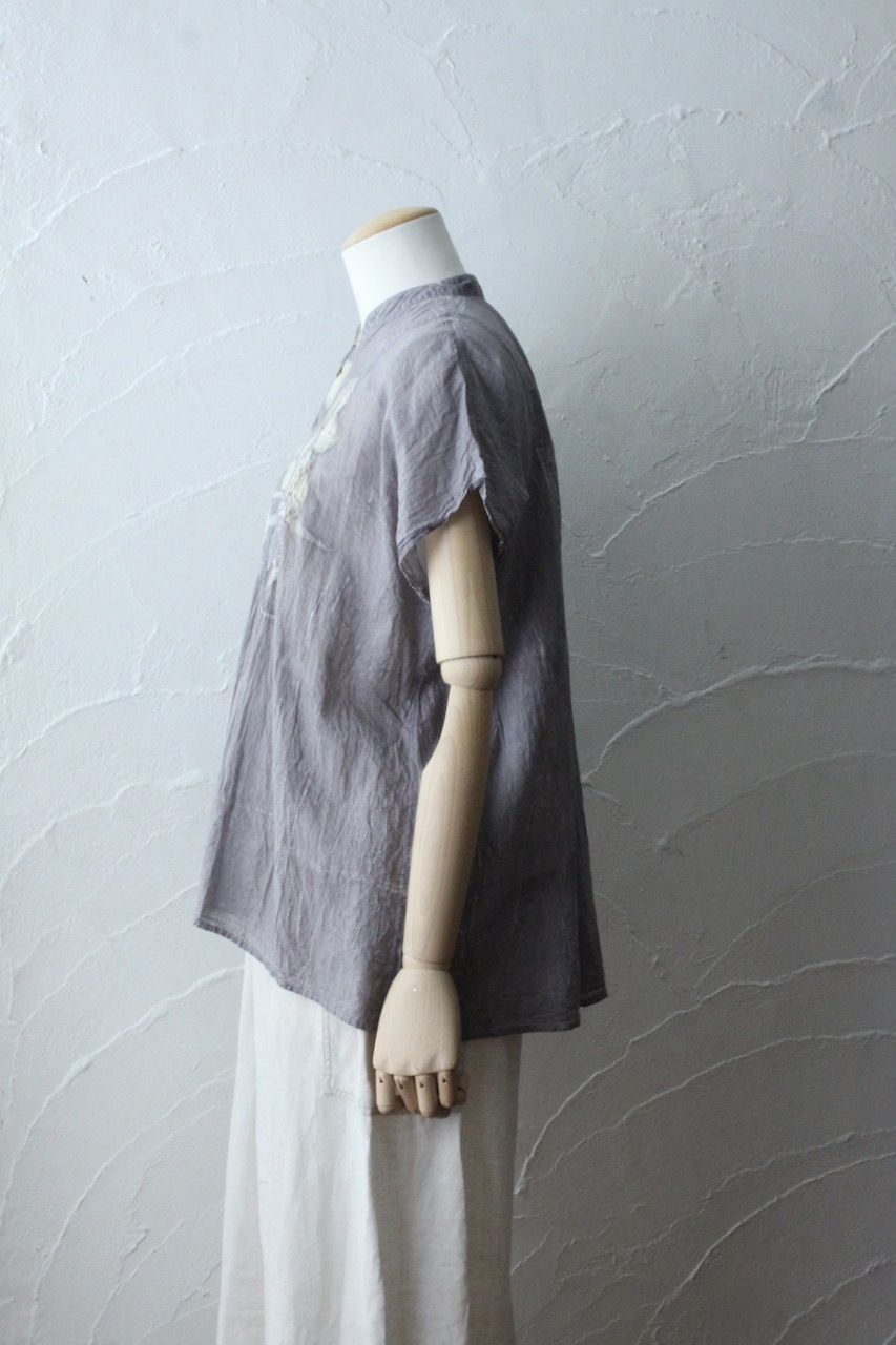 コットンローン パネル切り替えブラウス/ Cotton lawn blouse 「ボタニカルプリント⑫/Botanical print no.12」