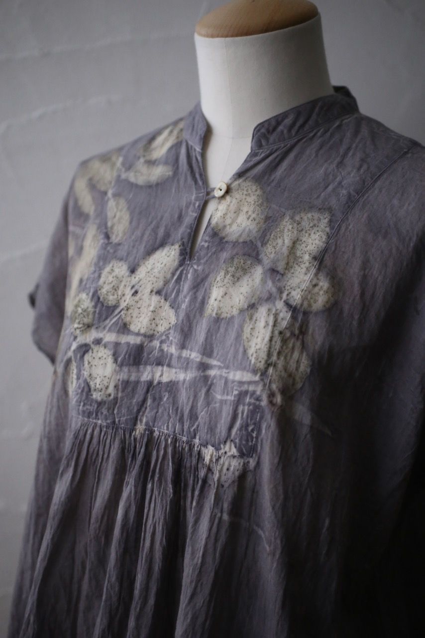 コットンローン パネル切り替えブラウス/ Cotton lawn blouse 「ボタニカルプリント⑫/Botanical print no.12」