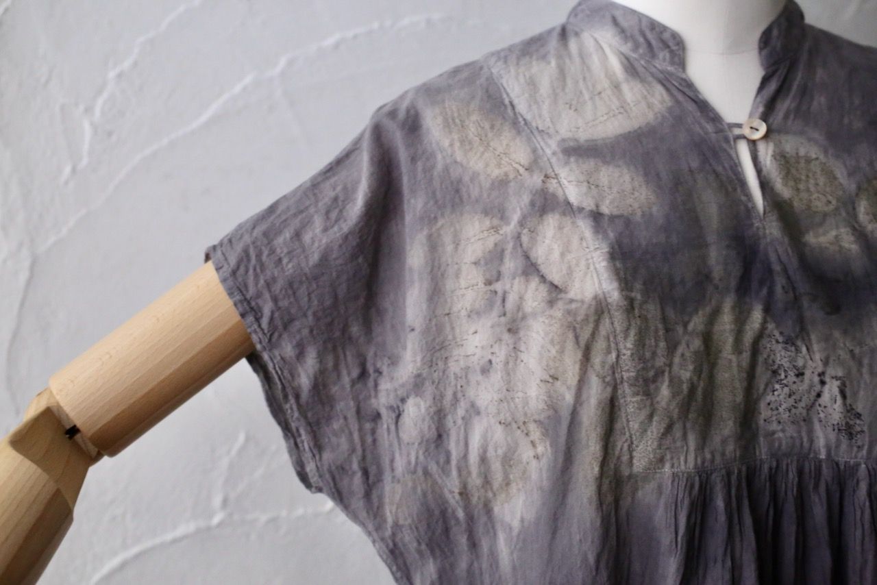 コットンローン パネル切り替えブラウス/ Cotton lawn blouse 「ボタニカルプリント⑬/Botanical print no.13」