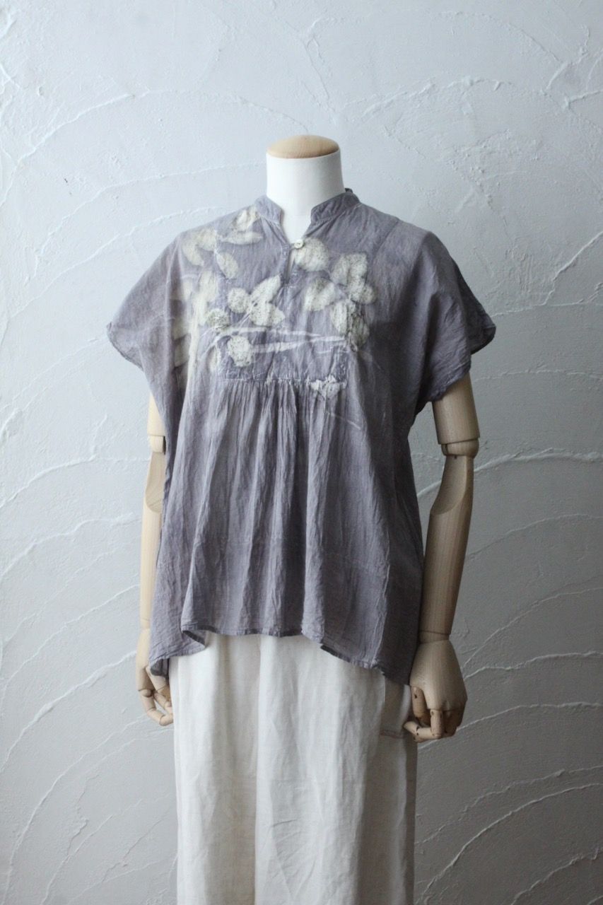 コットンローン パネル切り替えブラウス/ Cotton lawn blouse 「ボタニカルプリント⑫/Botanical print no.12」