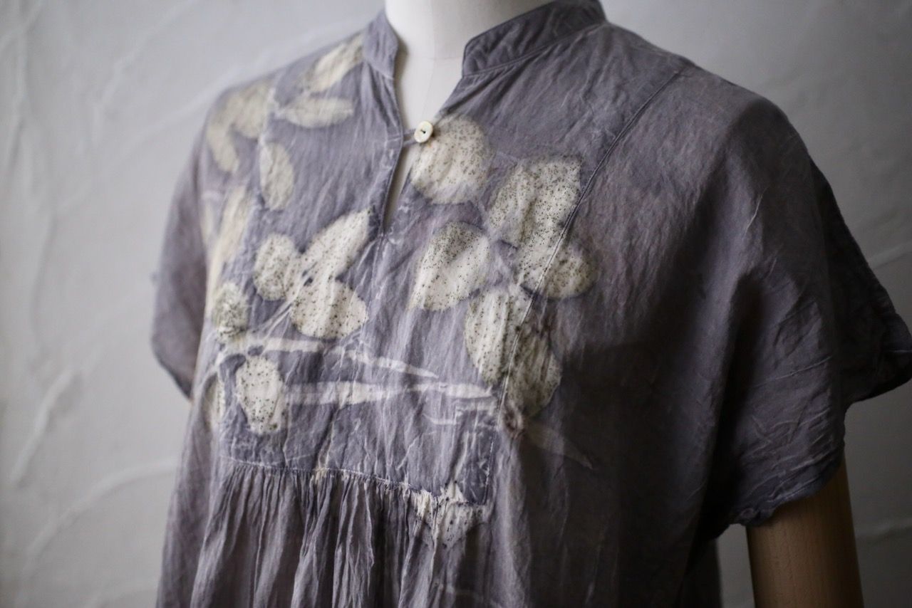 コットンローン パネル切り替えブラウス/ Cotton lawn blouse 「ボタニカルプリント⑫/Botanical print no.12」