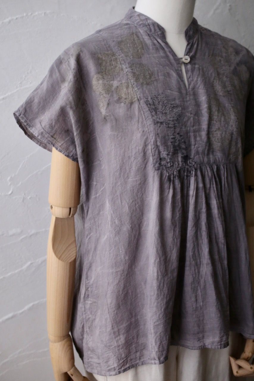 コットンローン パネル切り替えブラウス/ Cotton lawn blouse 「ボタニカルプリント⑭/Botanical print no.14」