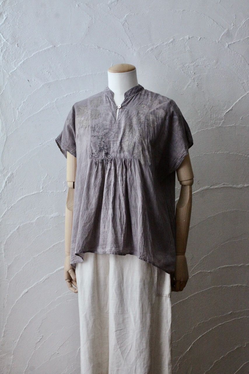 コットンローン パネル切り替えブラウス/ Cotton lawn blouse 「ボタニカルプリント⑭/Botanical print no.14」