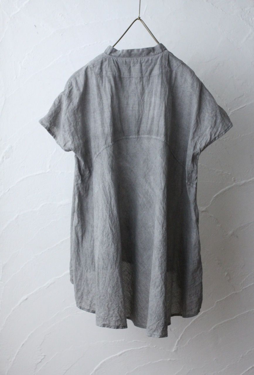 カディコットン シノワズリブラウス/Khadi cotton pullover blouse チェック織り 「墨/Charcoal」