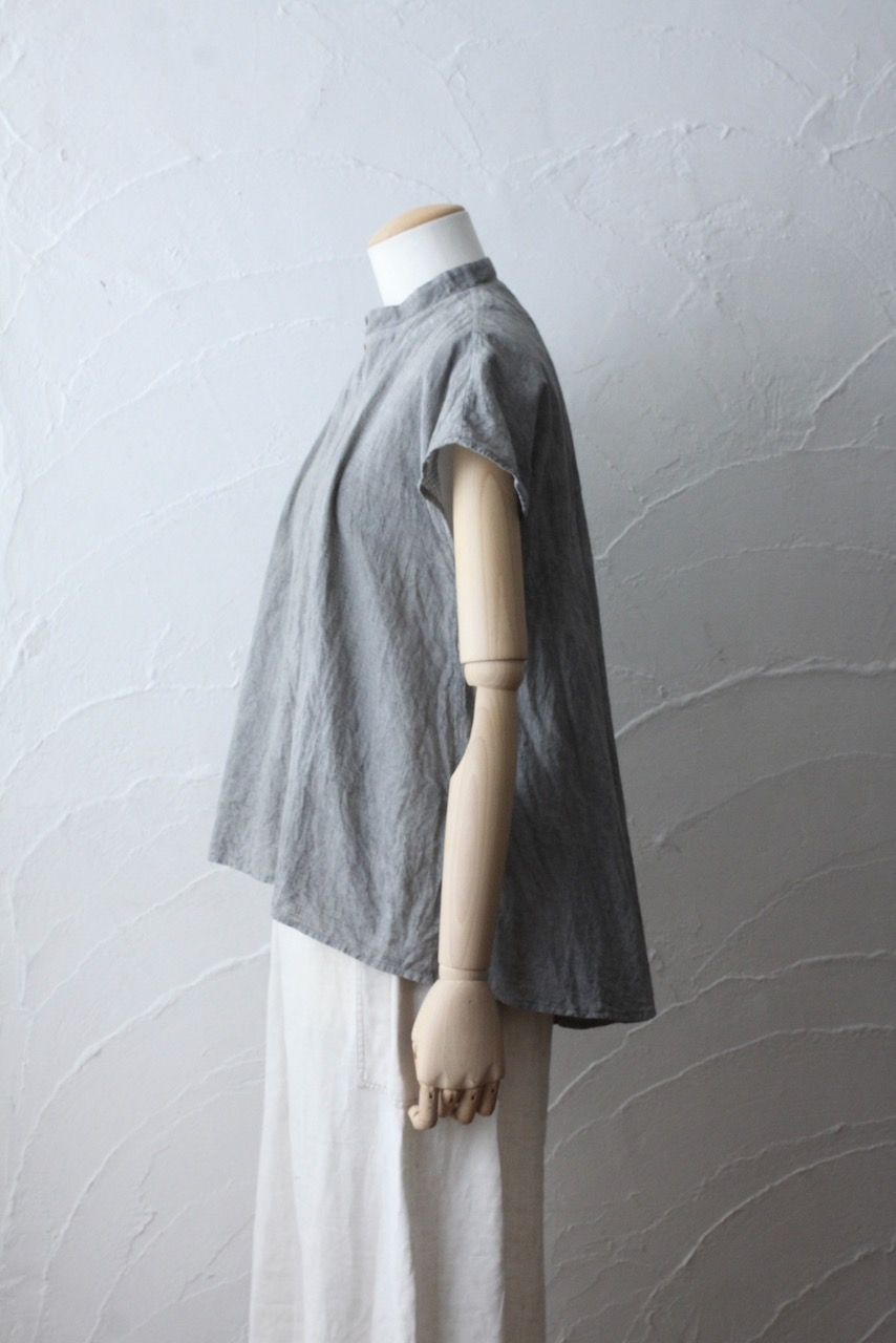 カディコットン シノワズリブラウス/Khadi cotton pullover blouse チェック織り 「墨/Charcoal」