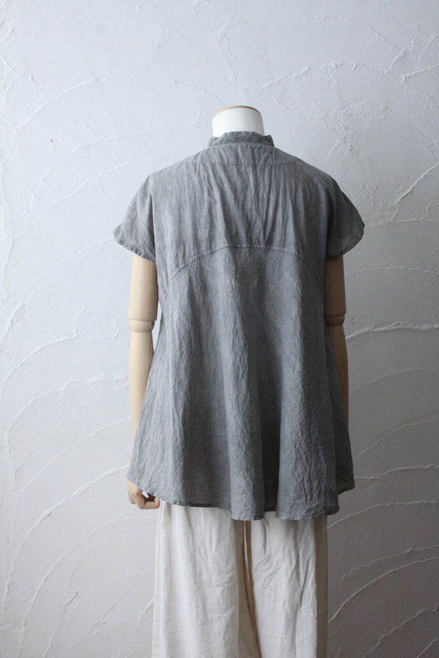 カディコットン シノワズリブラウス/Khadi cotton pullover blouse チェック織り 「墨/Charcoal」