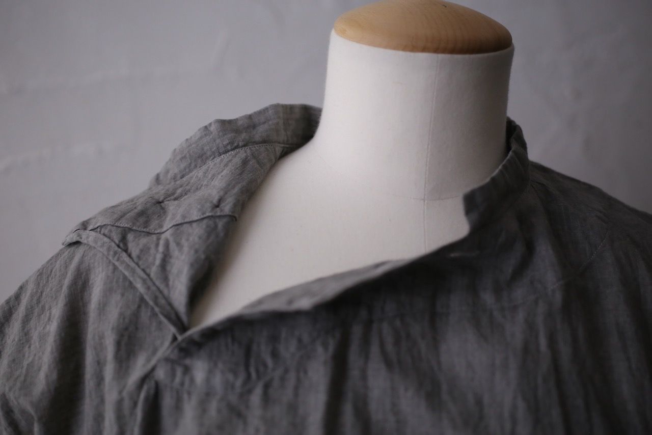 カディコットン シノワズリブラウス/Khadi cotton pullover blouse チェック織り 「墨/Charcoal」