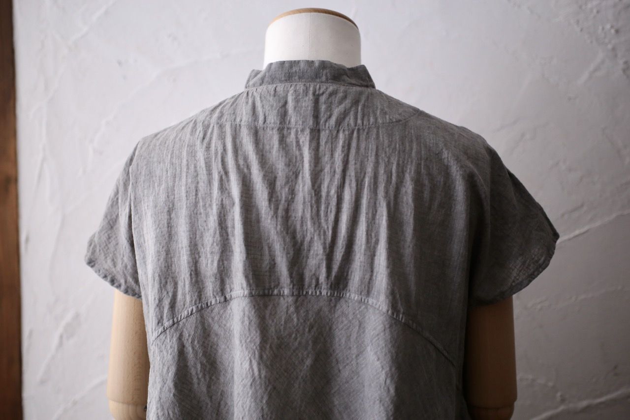 カディコットン シノワズリブラウス/Khadi cotton pullover blouse チェック織り 「墨/Charcoal」