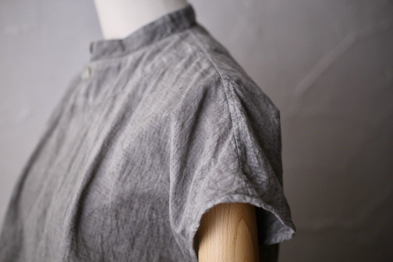 カディコットン シノワズリブラウス/Khadi cotton pullover blouse チェック織り 「墨/Charcoal」