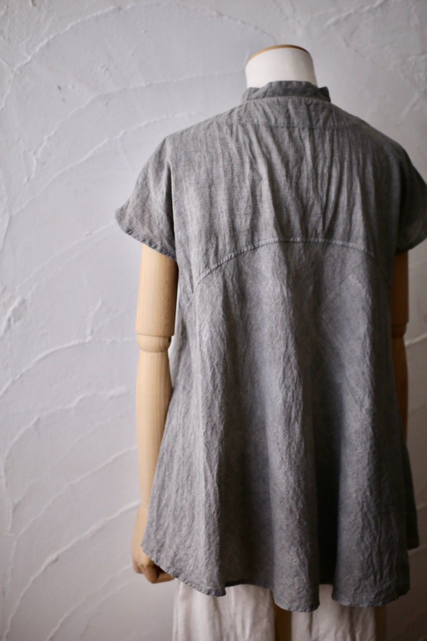 カディコットン シノワズリブラウス/Khadi cotton pullover blouse チェック織り 「墨/Charcoal」