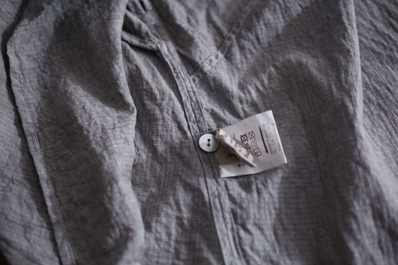 カディコットン シノワズリブラウス/Khadi cotton pullover blouse チェック織り 「墨/Charcoal」